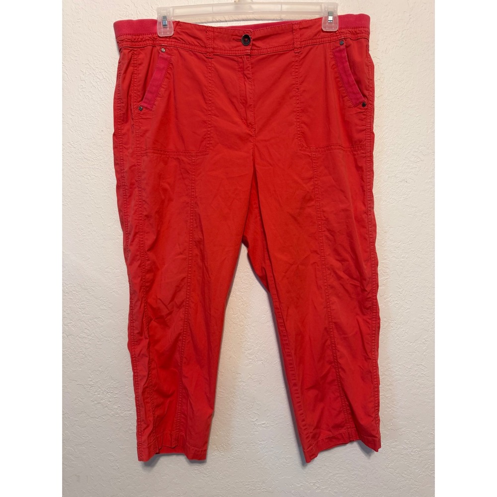 Chicos Red Cropped Pants Size 2.5 Ribbed Waist Stretch Cotton Utility Pockets